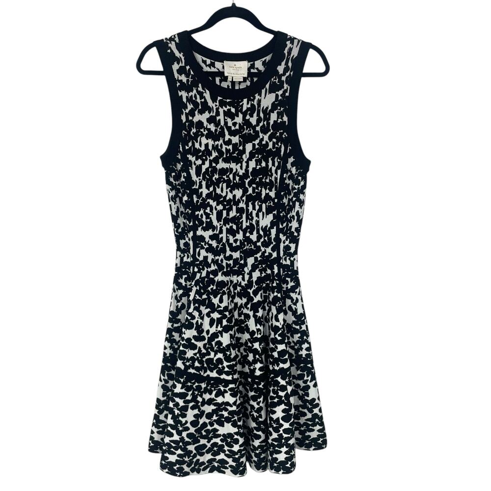 Kate Spade Sleeveless Black White Floral Retro Mod Dress Womens Small